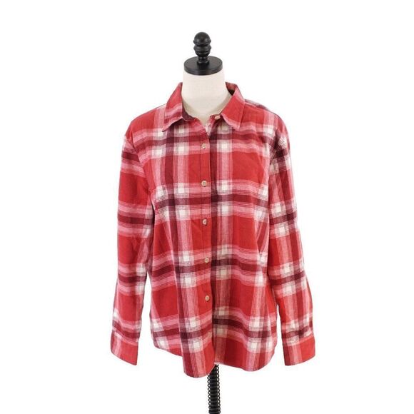 Lee Riders Red Plaid Large Flannel Collared Button Front Shirt - Picture 4 of 9